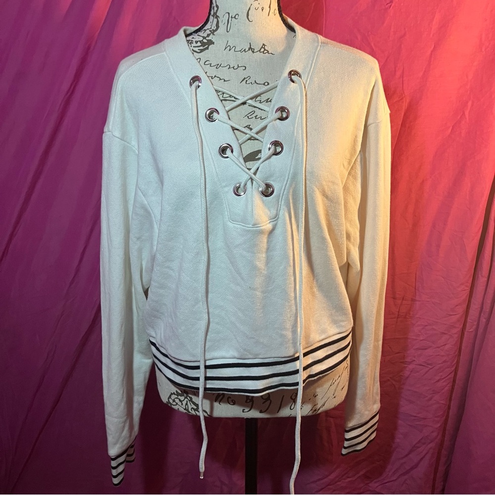 Forever 21 White Lace-Up Long Sleeve Top